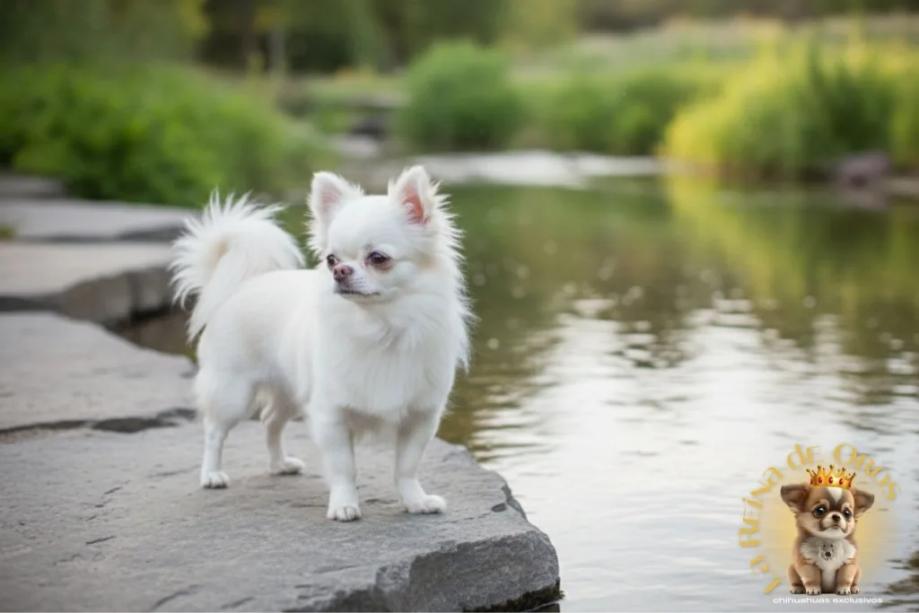 chihuahua blanco cerca de un rio
