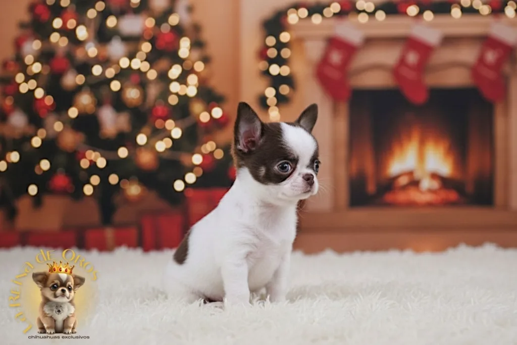 cachorro chihuahua en navidad del criadero la reina de oros