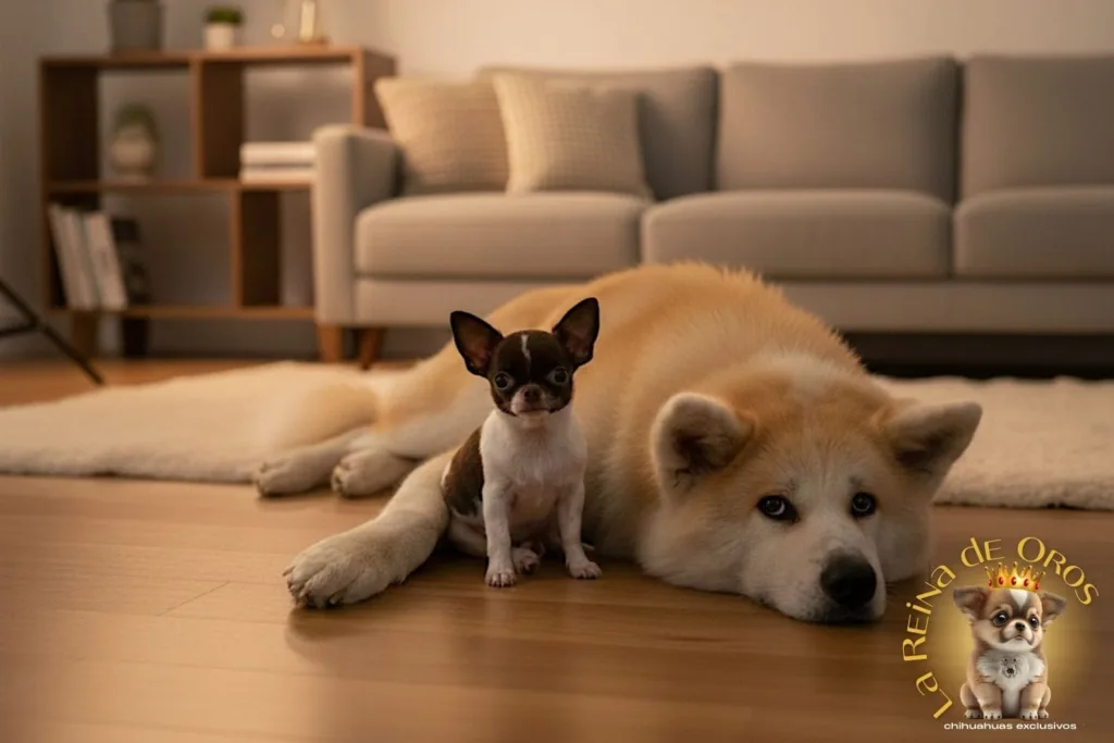 chihuahua y akita compartiendo vida