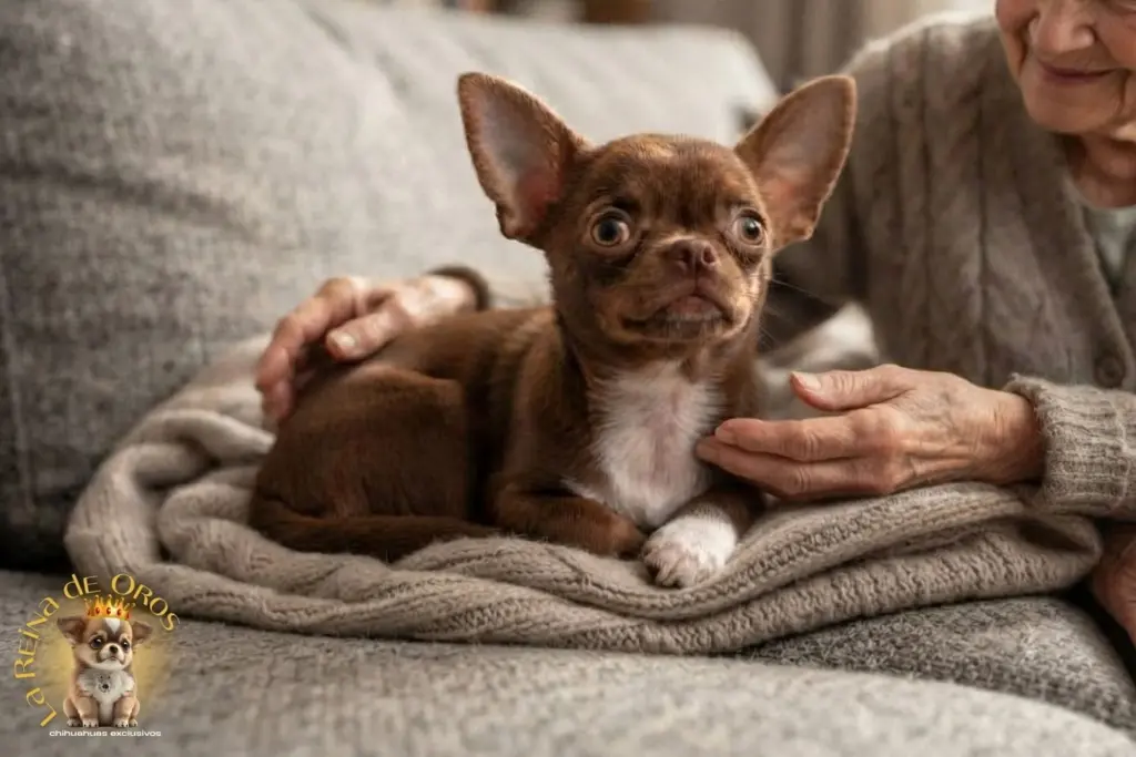 Cómo elegir un chihuahua para personas mayores: chihuahua adulto tranquilo en el sofá